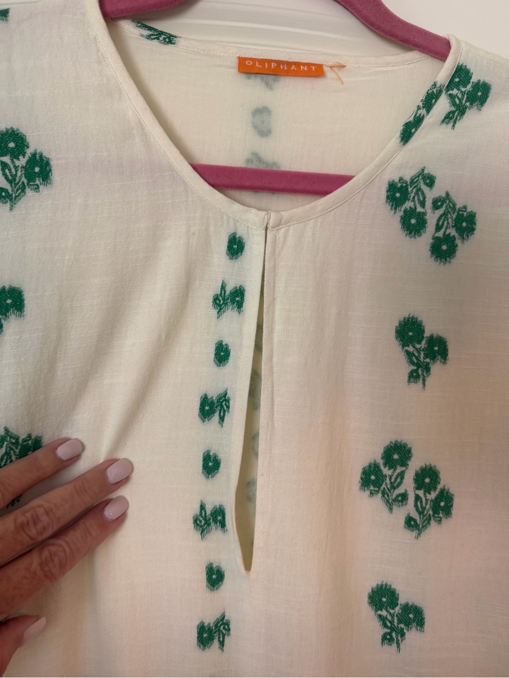 Oliphant Cream Maxi Dress with Green Floral Print - Picture 4 of 7